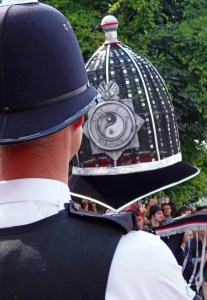 Police float and policeman in Notting Hill