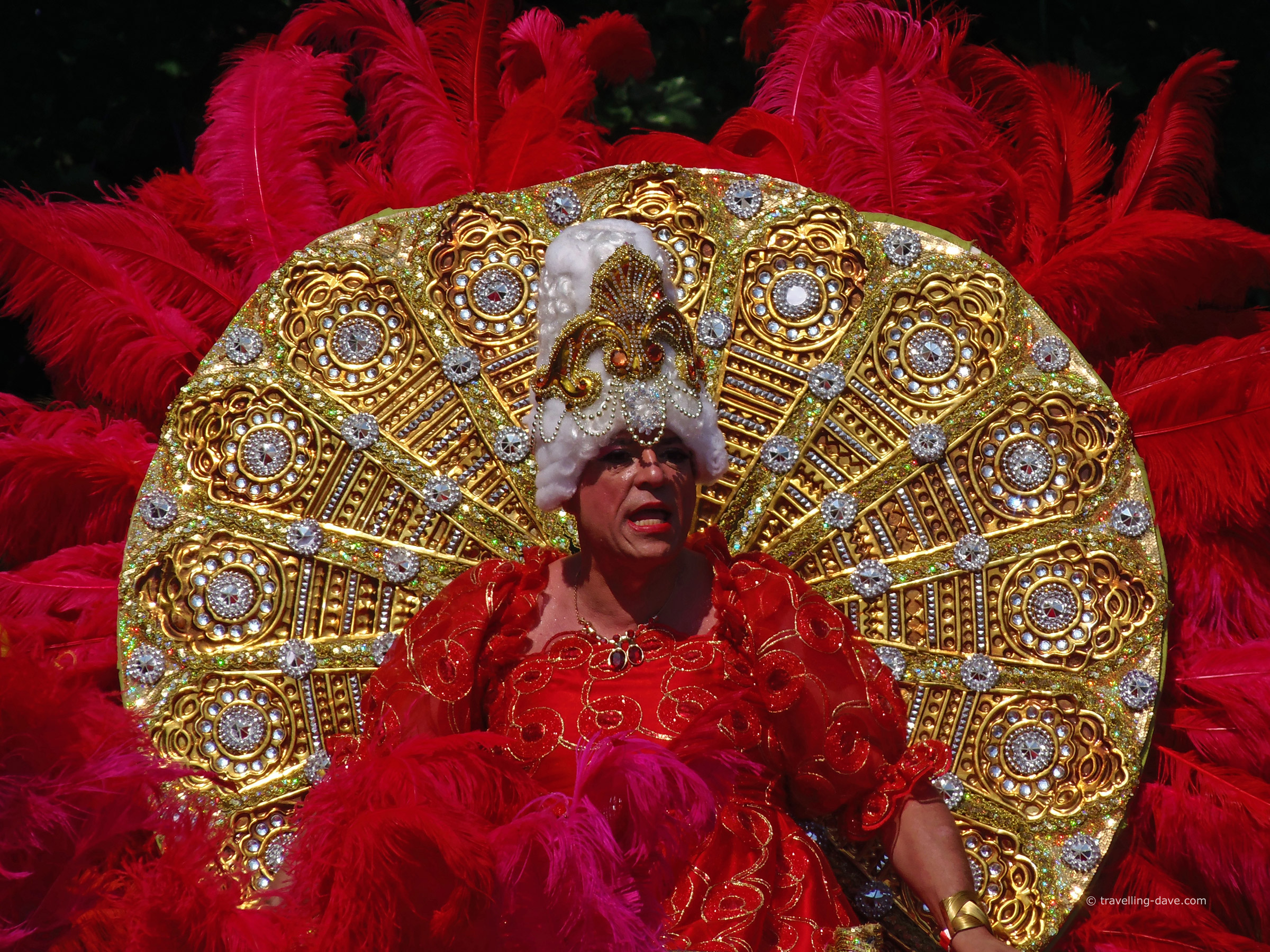 A man wearing an elaborate red costume