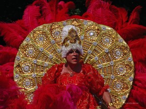 A man wearing an elaborate red costume