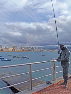 View of the Fisherman sculpture in Las Palmas de Gran Canaria