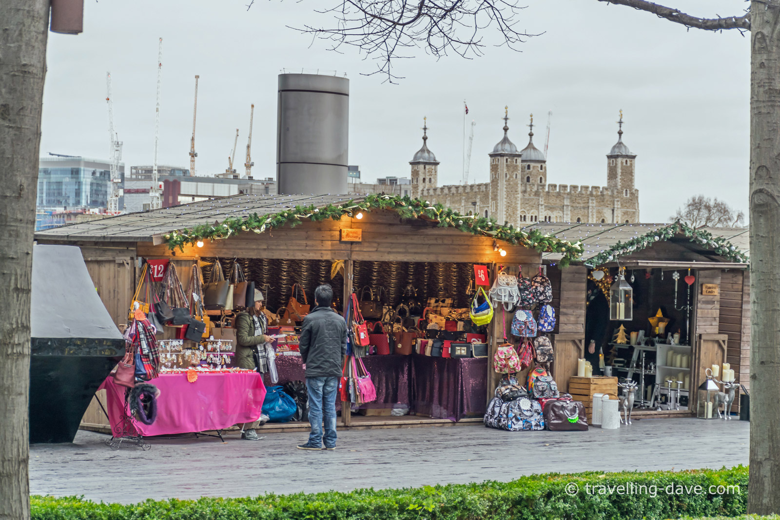 Christmas Market stalls and the Tower of London