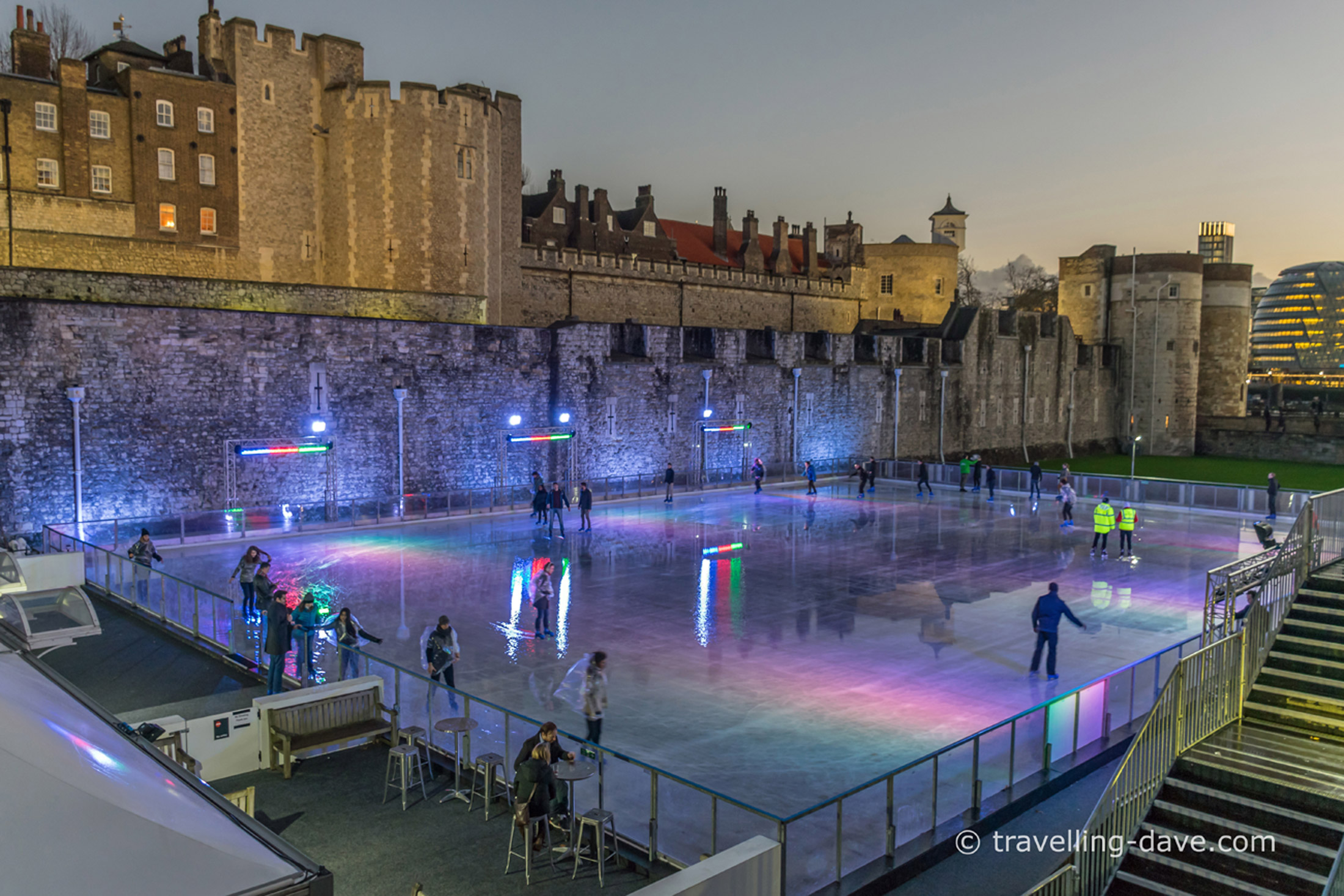 View of the Tower of London ice skating rink