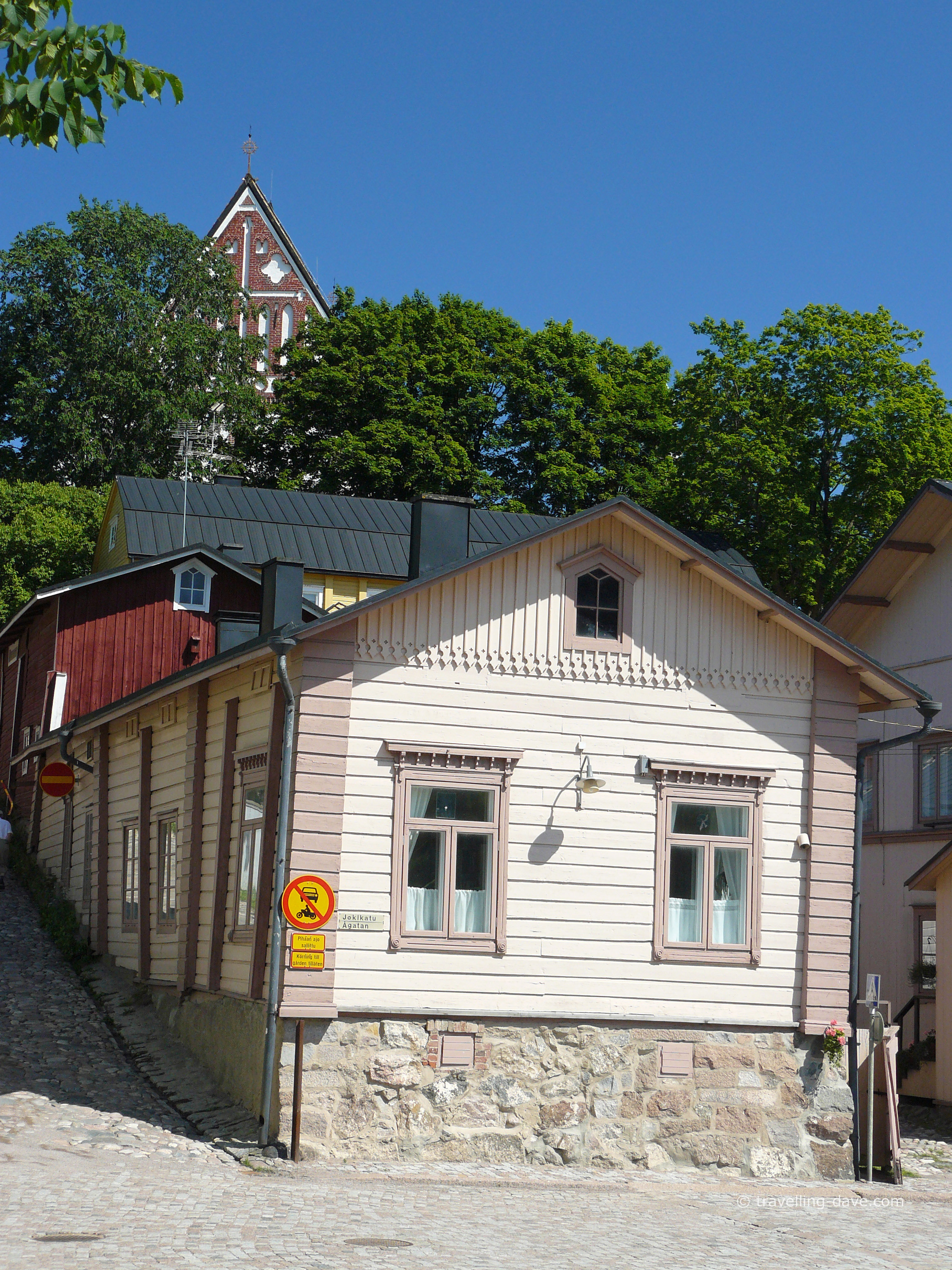 View of Porvoo Cathedral and a wooden house