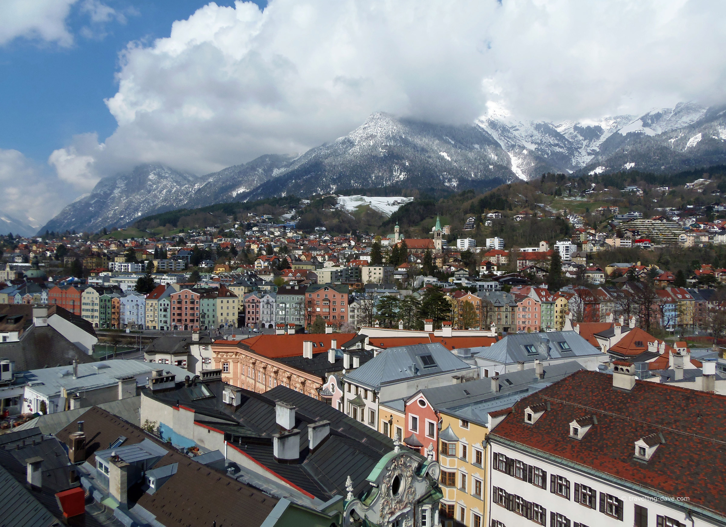 Rooftops and mountains seen from Innsbruck City Tower