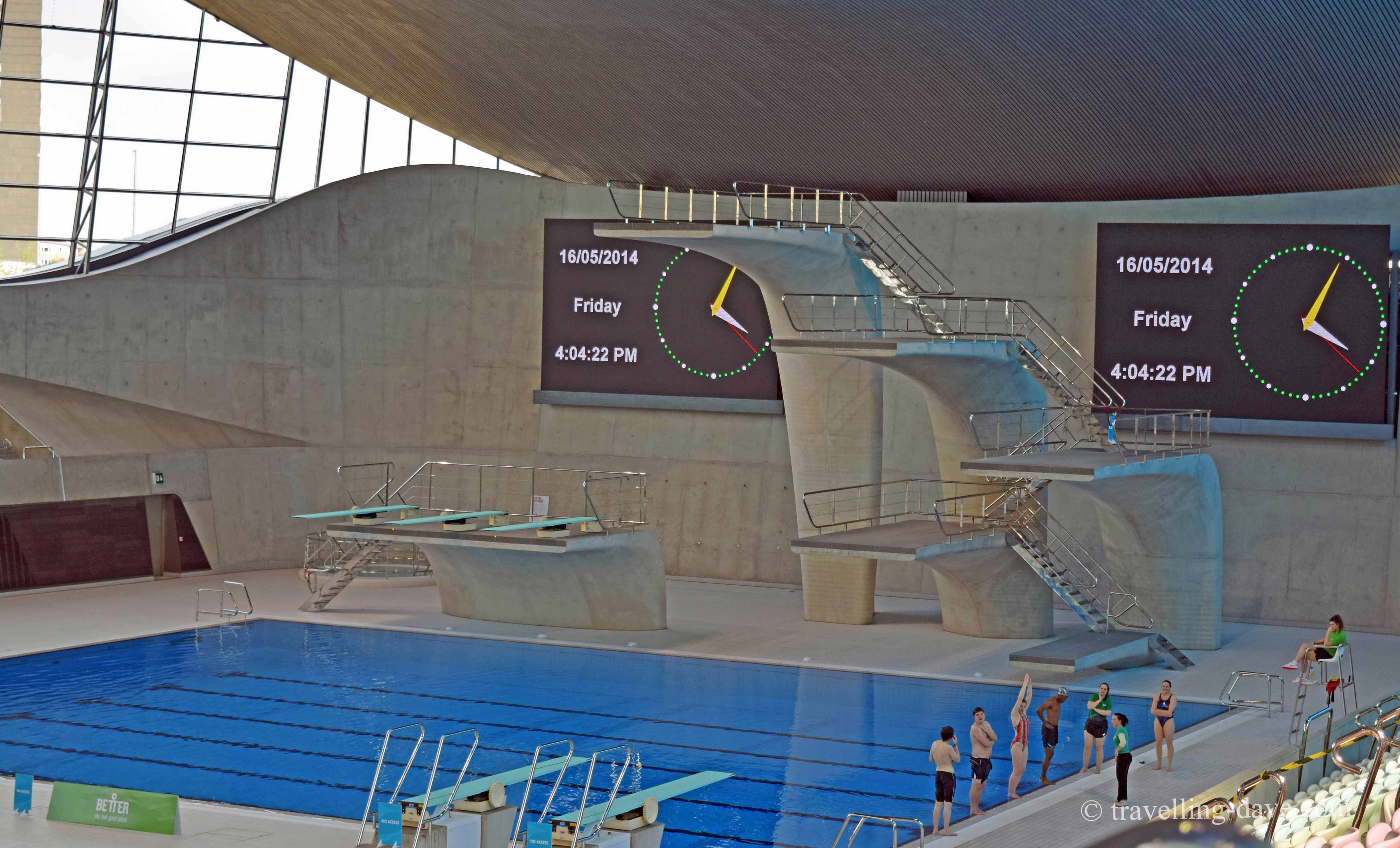 View of London Aquatics Center diving pool