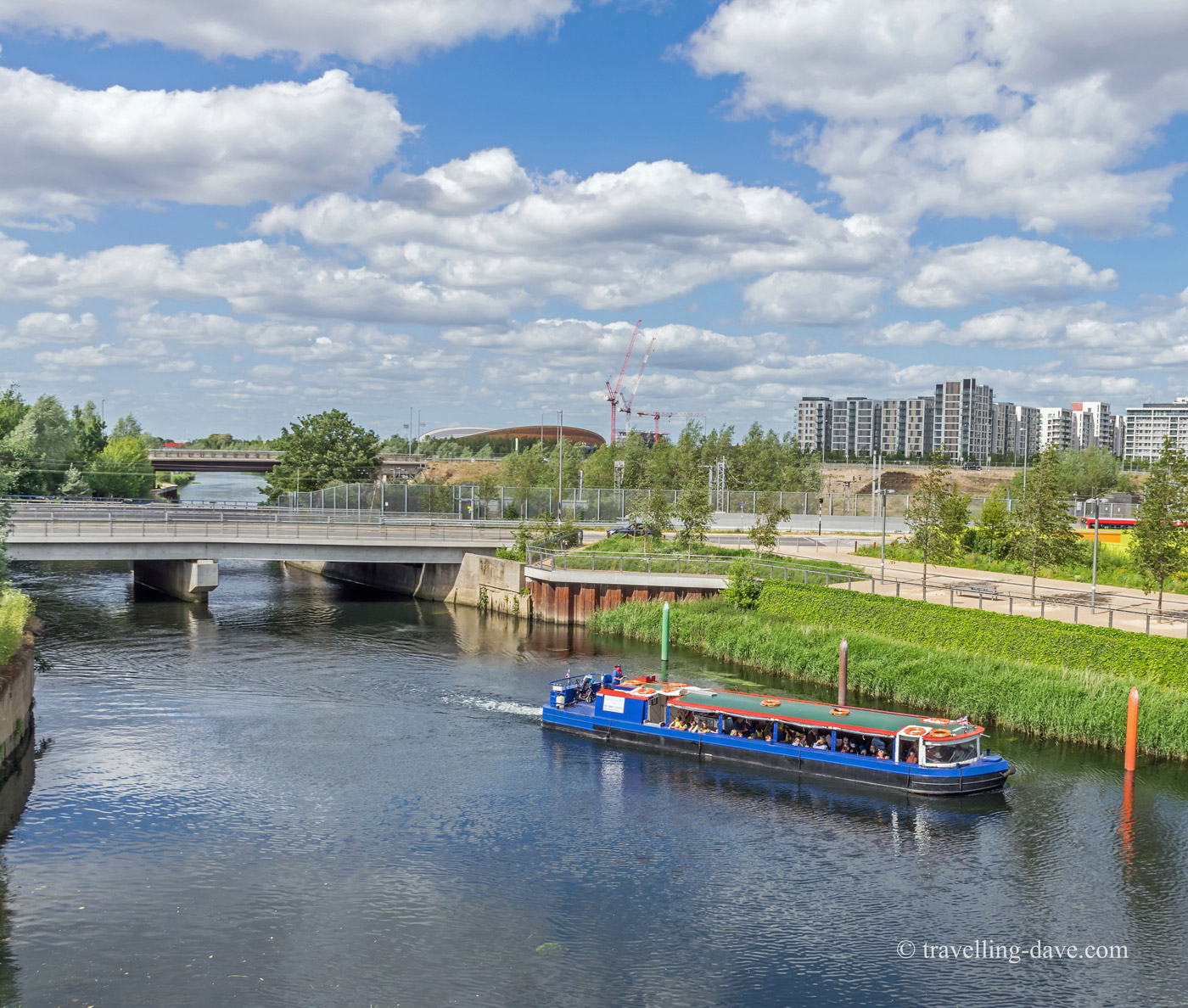 View of a boat on the river at London's Olympic Park