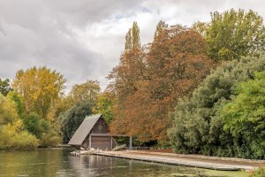 View of Battersea Park boathouse