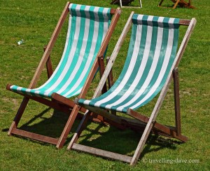 White and green stripes deck chairs