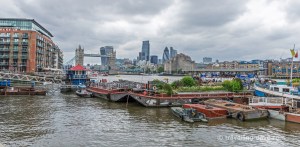 View of Tower Bridge and barges