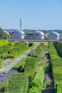 Panoramic view of London's Thames Barrier Park