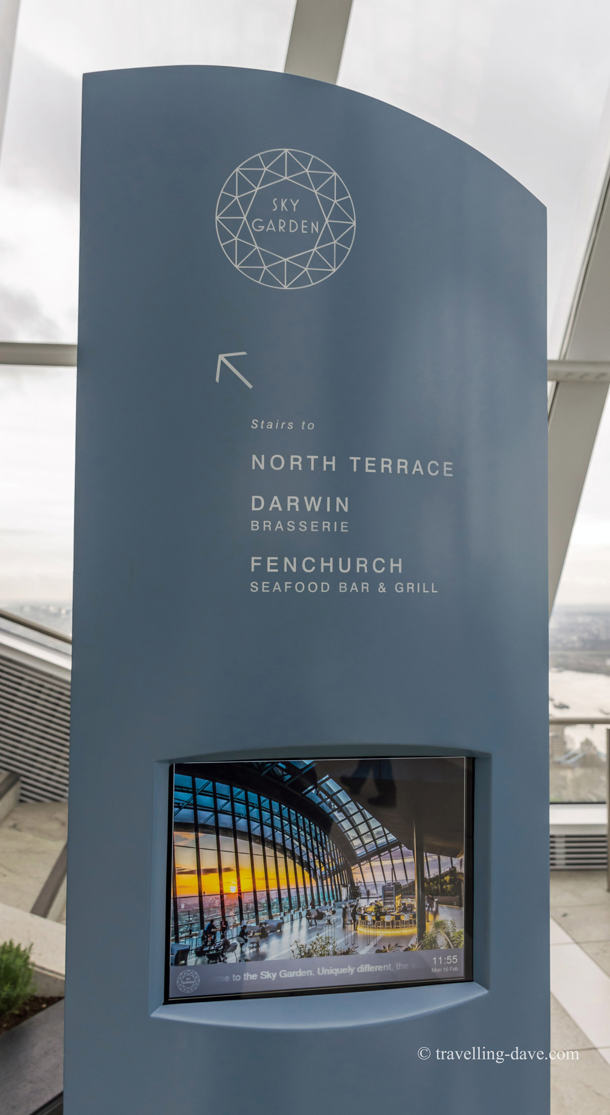 View of one of the Sky Garden directions totem