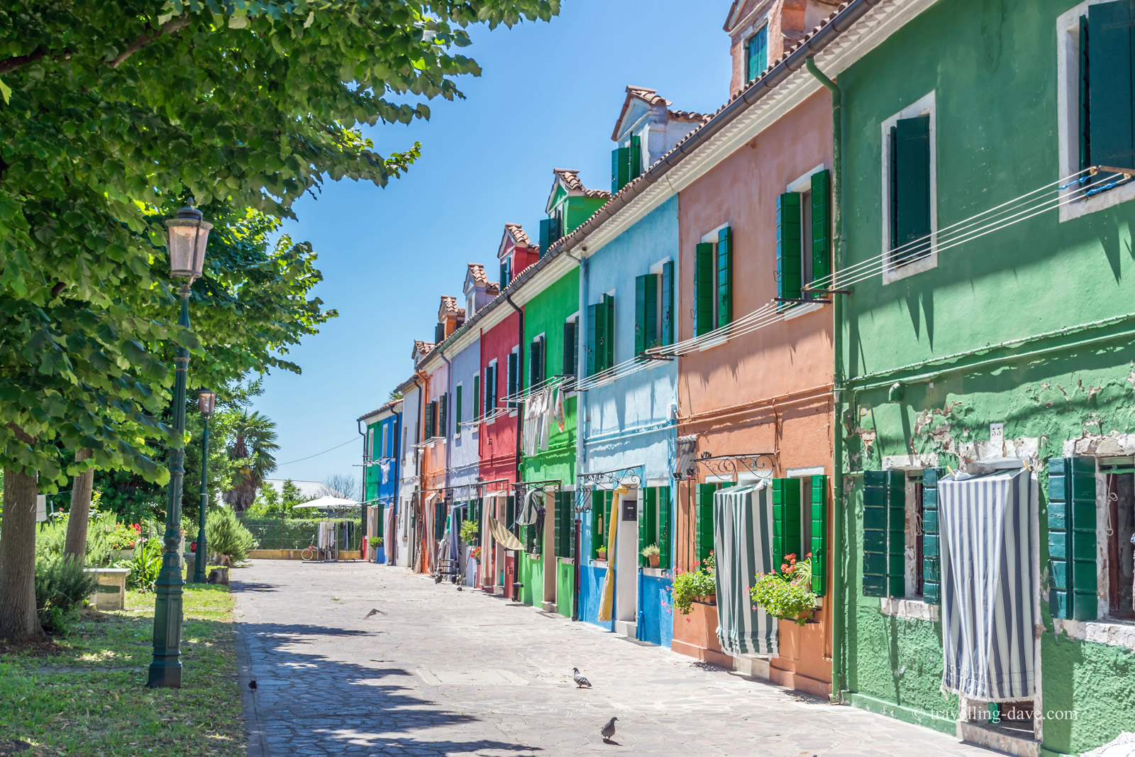 View of a row of colorful houses in Burano