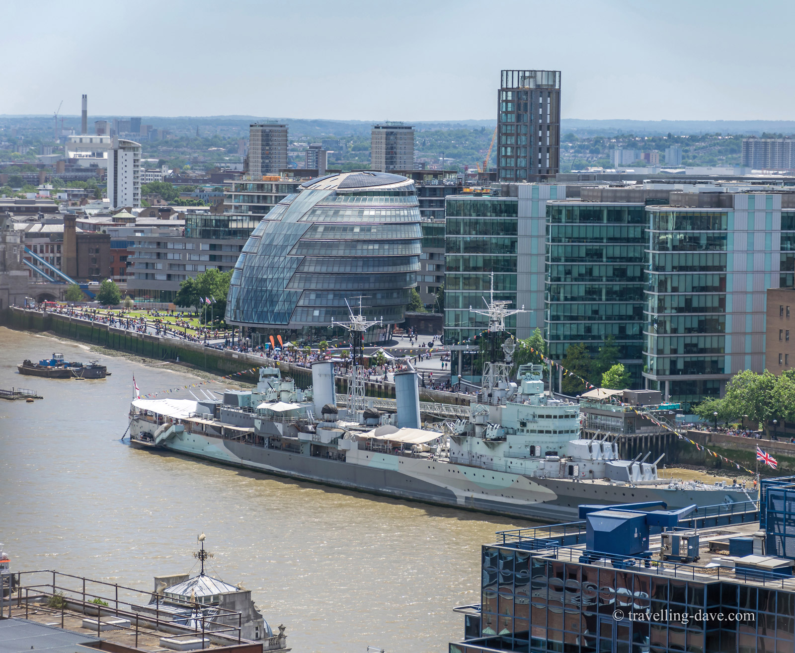 HMS Belfast and London City Hall seen from the Monument