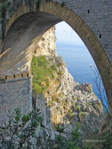 View of the road bridge over the village of Furore
