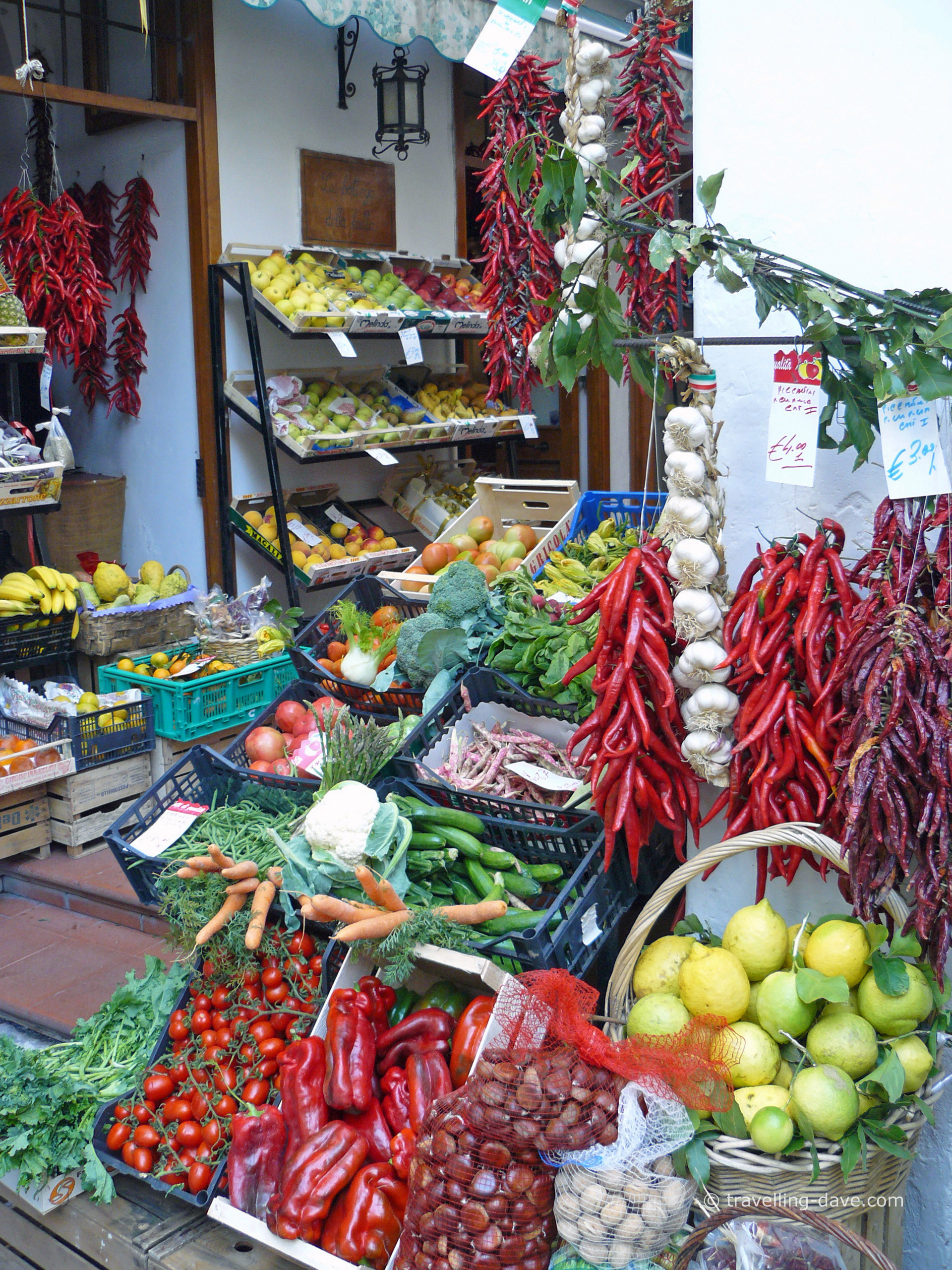 Fresh fruit and vegetables in a shop in Amalfi