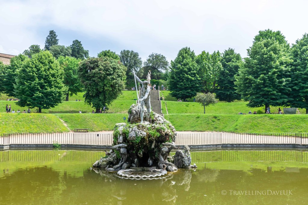 View of Neptune Fountain in the Boboli Gardens in Florence in Italy