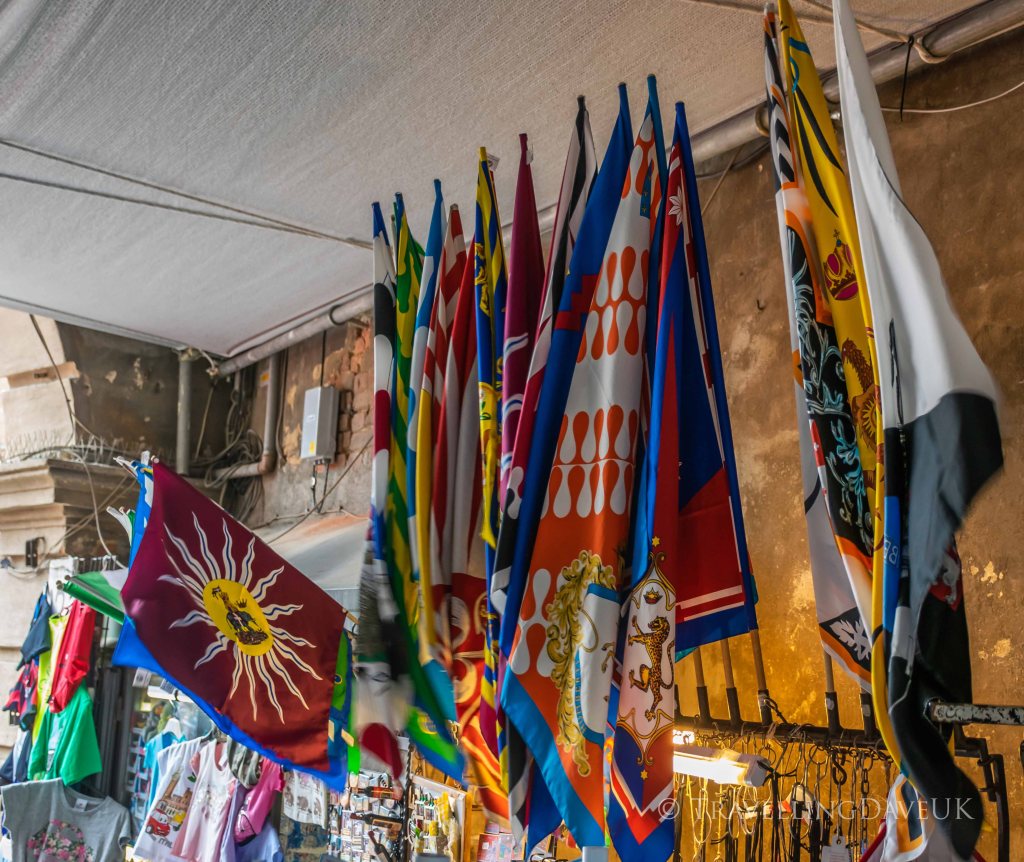 View of flags of Siena contrade in Italy