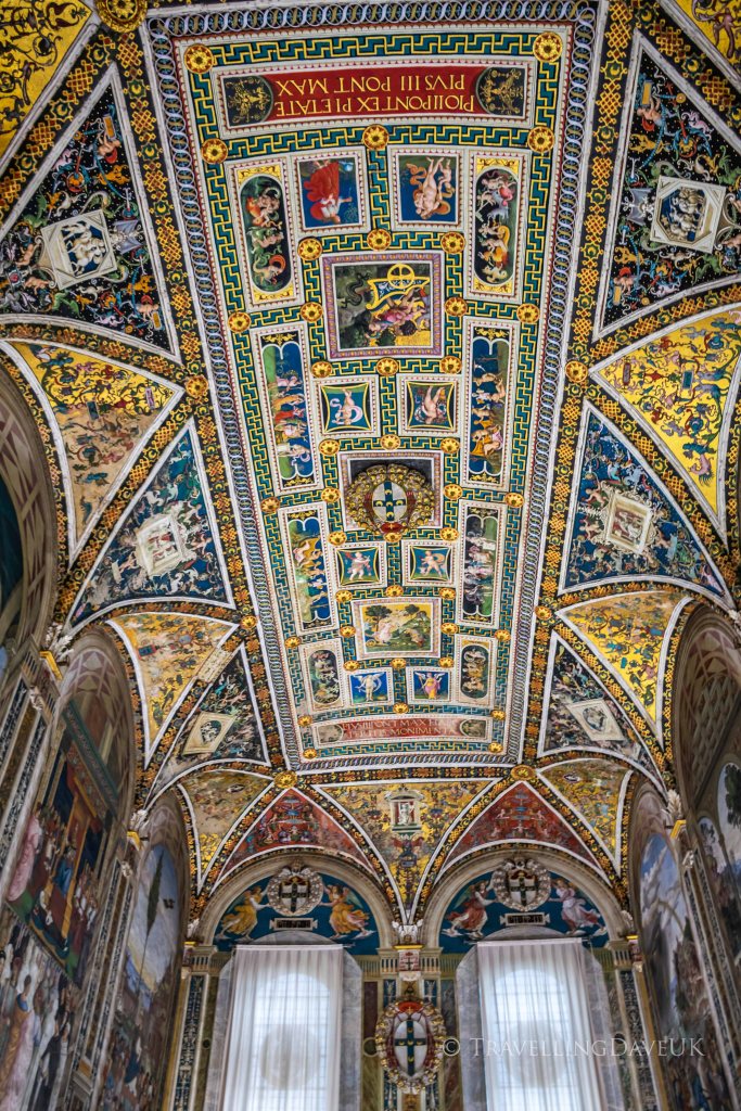 View of the ceiling of the Piccolomini Library in Siena in Italy